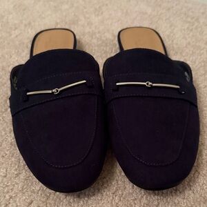 Women's Suede Backless Loafers in Dark Navy